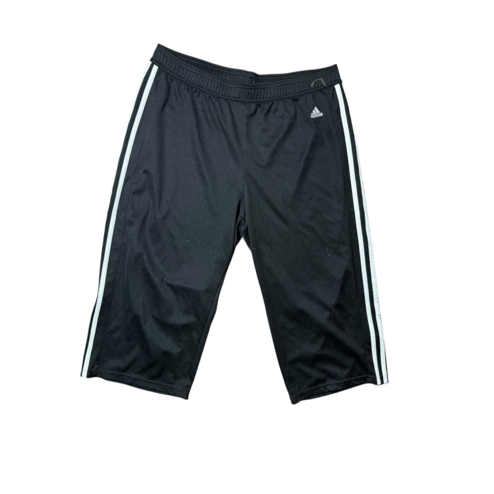 adidas Black Cropped Track Pants with White Stripes